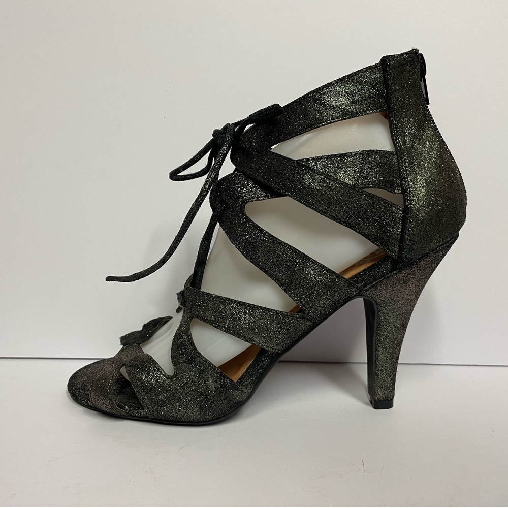 Jeffrey Campbell Ibiza Laramie suede lace up sandals heels black shimmer 10 - Picture 2 of 10